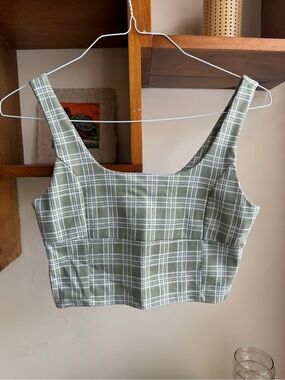 Altar'd State Plaid Gingham Square Neck Crop Top (Olive Green | Medium)